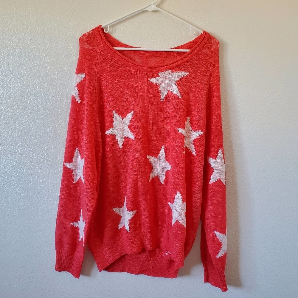 Stars Oversized Sweater Knitted Size Large Women Pink